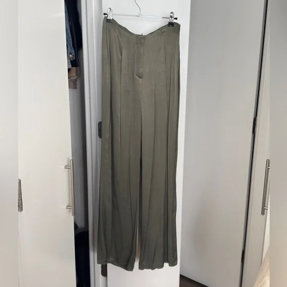 Zara Satin Effect Full Length Dart Pants in Olive - Picture 3 of 8